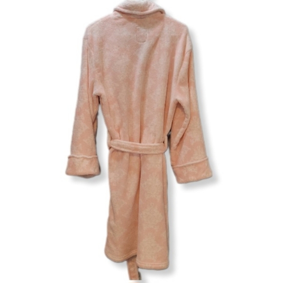 TASHI Women's Plush Bathrobe Size Large Pink and White - Picture 2 of 6